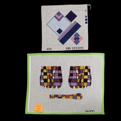 2 NEEDLEPOINT CANVAS LOT:  ABSTRACT DESIGN, MOBILE CELL PHONE CASE     BM - Image 1 of 4