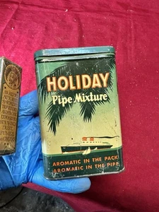 VTG Holiday Pipe Mixture Pocket Tobacco Lithograph Tin With Flip Lid Circa 1930s - Picture 1 of 1