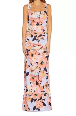 Adrianna Papell Dress Maxi Mermaid Opal Coral Print Crepe Gown Tags Womens 14 - Image 1 of 4