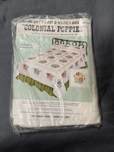 NEW VINTAGE BUCILLA 1679 JIFFY CROSS STITCH QUILT DOUBLE FULL COLONIAL POPPIES - Picture 1 of 10