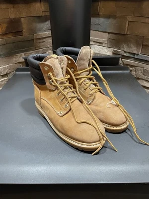 Botas de nieve de trabajo de cuero parcial Y2K Sears botas negras tostadas talla 8 Foto 1 de 4