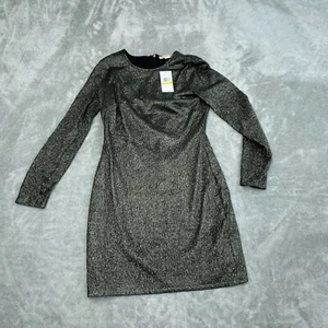 Michael Kors Black/Gold Long Sleeve Metallic Sheath Dress Size M NWT 3774 - Picture 1 of 9