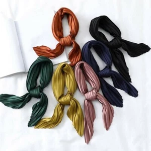 Women's Small Silk Square Scarf Crinkle Hair Scarfs Scarves Lady Summer Pleated - Picture 1 of 35