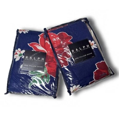 VTG lot of 2 Ralph Lauren Belinda blue red floral standard pillow shams bedding - Imagem 1 de 2