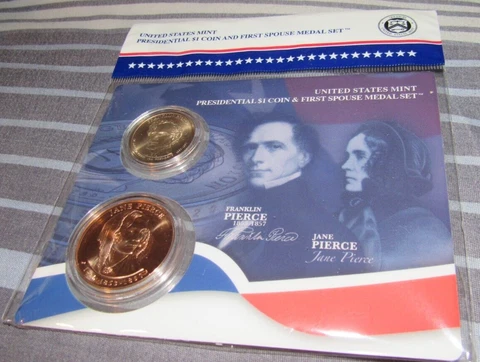 BU 2009 Presidential $1 Coin and First Spouse Medal Set- Franklin &Jane Pierce Cover