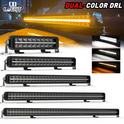 12 22 32 42 52inch Amber/White DRL LED Light Bar Combo Offroad Driving Truck SUV - Image 1 of 4