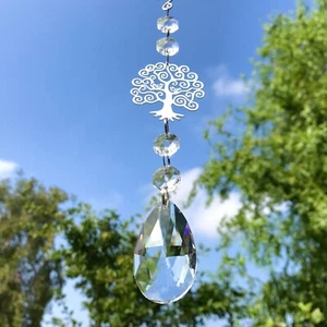New Tree and Little Birds Hanging Sun Catcher Mobile with Glass Crystal Drop - Picture 1 of 7