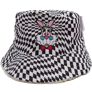 Disney Parks Fischerhut weiß Kaninchen bestickt Alice Wunderland Karo Erwachsene - Bild 1 von 13
