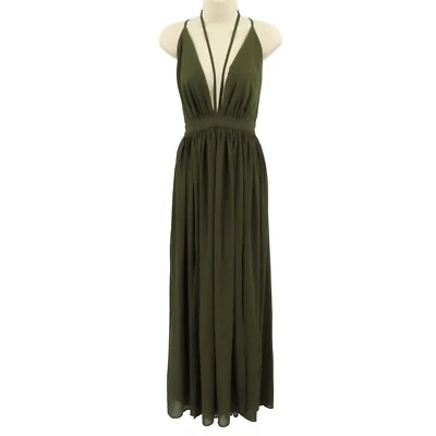 Miss Avenue Womens Small Green Deep V Neck Strappy High Slit Long Dress Gown - Image 1 of 4