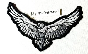 Embroidered Black White Eagle Sew/Iron on Biker Racing Bird Patch 9.5 x 6 cm - Picture 1 of 2