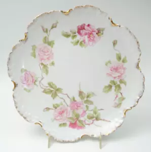Antique Monbijou R C Crown China Plate Ruffled Gold Edge Hand Painted Roses 8.5" - Picture 1 of 2
