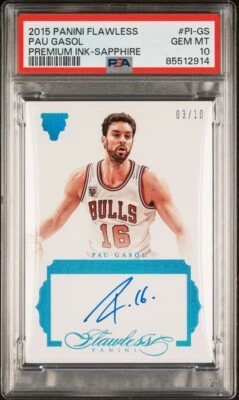 2015-16 Panini Flawless Platinum Auto Pau Gasol PSA 10 #03/10 Chicago Bulls - Image 1 of 2