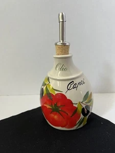 "Botella de tomate al óleo pintada a mano de cerámica Bassano con aceitunas 4,5"" X 3,5""" - Imagen 1 de 2