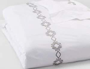 Sferra Argento Full / Queen Duvet White/Grey Embroidery Egyptian Cotton New - Picture 1 of 6