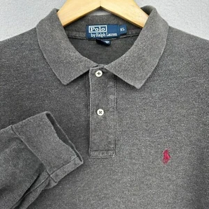 Y2K Polo Ralph Lauren Long Sleeve Rugby Polo Shirt Cotton Gray XL USA Preppy - Picture 1 of 8