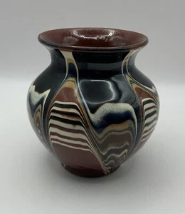 Vintage Pottery Small 9cms Vase Drip Glaze Trojan Ceramics Style Swirled Design - Picture 1 of 9