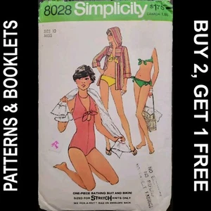 Vintage Simplicity Bikini & Cover Up Pattern #8028 Size 10 CUT Incomplete - Picture 1 of 4