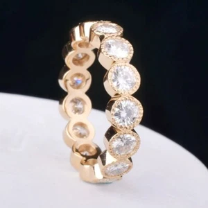 Round Moissanite Bezel Eternity Wedding Band 14k Multi Gold Plated 3 Rings 6 US - Picture 1 of 9