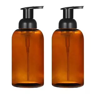 2 Pack Amber Glass Jar Soap Dispenser With Foaming Pump 13 Ounce Amber Round Bot - Picture 1 of 4