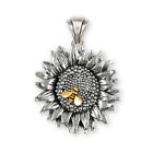 Sunflower Jewelry Silver And 14k Gold Handmade Sunflower With Gold Bee Pendant  