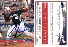 Cole Irvin Signed 2017 Grandstand Reading Fightin Phils Update #NNO RC Card