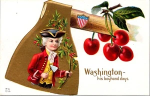 George Washington His Boyhood Days Embossed Postcard - Picture 1 of 2