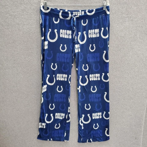 Indianapolis Colts Women Pajamas Large Blue Allover Print Drawstring 30" Inseam Cover