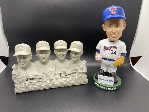 Texas Rangers 50th Anniversary Nolan Ryan Bobblehead & MOUNT CRUSHMORE Statue Cover