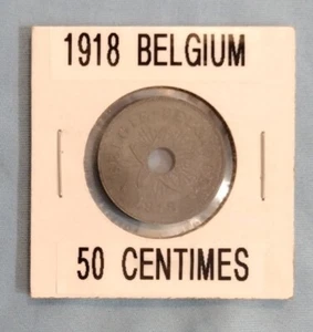 1918 BELGIUM 50 CENTIMES, AU+ COND, RARE FOR 104-YO ZINC COIN, WORTH CERTIFYING - Picture 1 of 3