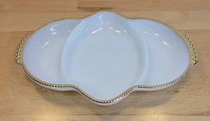 Oven Fire King Ware Milkglass 3 Compartment Candy Relish Dish Gold Hobnail Trim - Picture 1 of 8