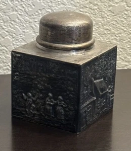 Great Antique Tea Caddy Repousse Silverplate With Scenes , Barbour Plate - Picture 1 of 8
