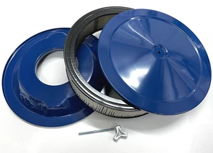 Hot Rod Blue Steel Air Cleaner Kit 14" x 3" w/ Paper Filter for 4BBL Carbs - SBC - Imagen 1 de 4