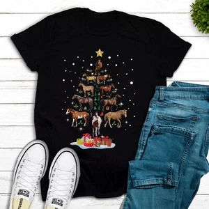 Horse Tree Christmas Horses Xmas Tee Gifts For Women T-Shirt - Picture 1 of 3