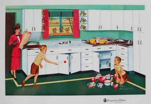 VINTAGE 1957 YOUNGSTOWN KITCHEN MULLINS PROMOTIONAL PLACEMAT LITHO REMIE HAMON 5 - Picture 1 of 4