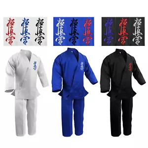 Kyokushin Karate 10 Unzen Uniform weiß schwarz blau mittelschwer Gi Stickerei Logo - Bild 1 von 15