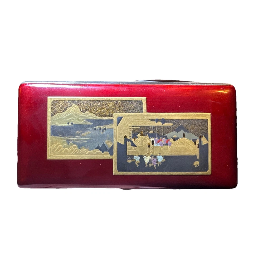 Estuche de cigarrillos japonés vintage con laca Maki-e - interior dorado (c.1940) Foto 1 de 4