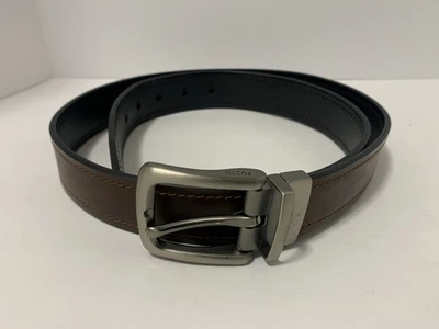 Cinturón de Cuero Reversible Fossil Talla 38 Negro/Marrón Tono Plata Logo Hebilla Foto 1 de 3