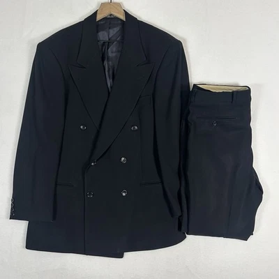 Traje de hombre BOSS Hugo Boss doble pecho 40R 33x29 negro Celsius Omega EE. UU. Foto 1 de 4