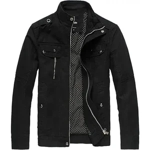 Chaqueta ligera con cremallera frontal y cuello alto de algodón para hombre Wantdo negra, XXX-grande - Imagen 1 de 5