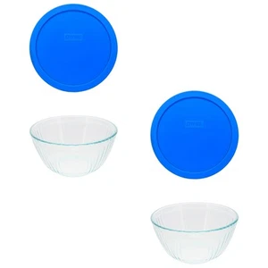 Pyrex 7402 cuencos de vidrio esculpido de 6 tazas y tapas azules de mármol de 7402 piezas (paquete de 2) - Imagen 1 de 3