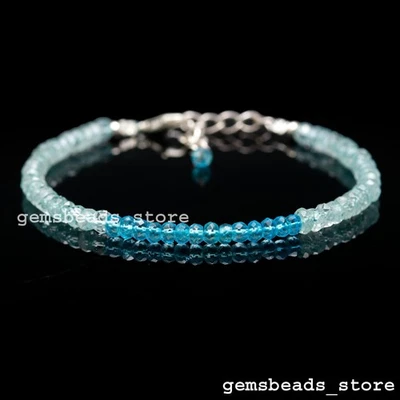 Bracciale in argento sterling 925 topazio blu + acquamarina 3-4 mm rondelle... - Immagine 1 di 4
