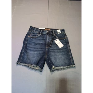 Judy Blue Denim Jeansshorts High Waist ausgefranster Saum dunkle Waschung Damen - Bild 1 von 8