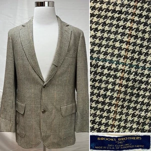 Vintage Brooks Brothers Men’s 40L 346 Wool/Silk Houndstooth Plaid Blazer Jacket - Picture 1 of 12