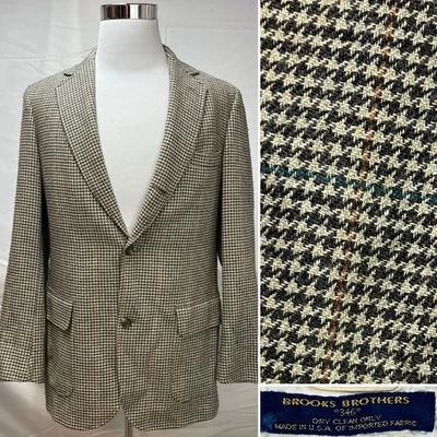 Vintage Brooks Brothers Men’s 40L 346 Wool/Silk Houndstooth Plaid Blazer Jacket - Image 1 of 4