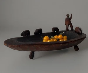 Vntg Folk Art Hand Carved Wood Elongated Bowl For Serving Or Decorating - Picture 1 of 6