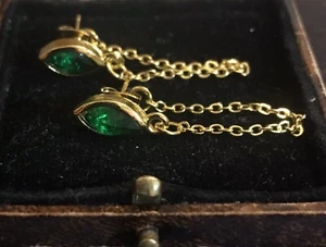Ohrringe Vintage Stil grüne Kristall 14 Karat vergoldet - Bild 1 von 3