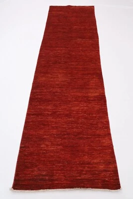 10 ft Hallway Red gabbeh Runner Rug Afghan Hand Knotted Veg Dye Wool Rug - Image 1 of 4