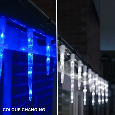 Christmas Lights Outdoor Indoor LED Icicle Lights Timer Function Blue & White - Image 1 of 4