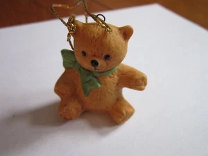 Vtg Teddy Bear Christmas Ornament Ceramic Green Bow  1.5"  FREE SHIP - Picture 1 of 7