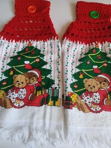 Juego de toallas de cocina retro de Navidad con tapa de ganchillo colgante oso de peluche vintage     - Imagen 1 de 3
